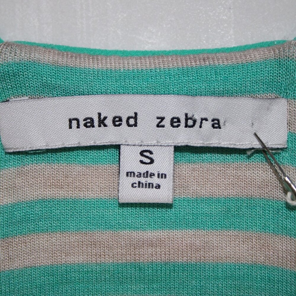 Naked Zebra Sz S Teal Blue Gray Striped V Neck Sleeveless Rayon Spandex Top - Picture 7 of 11